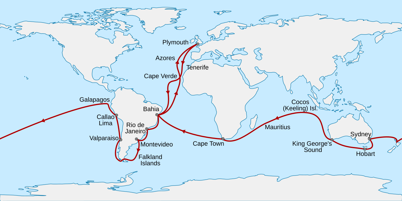 Mapa del viaje del Beagle