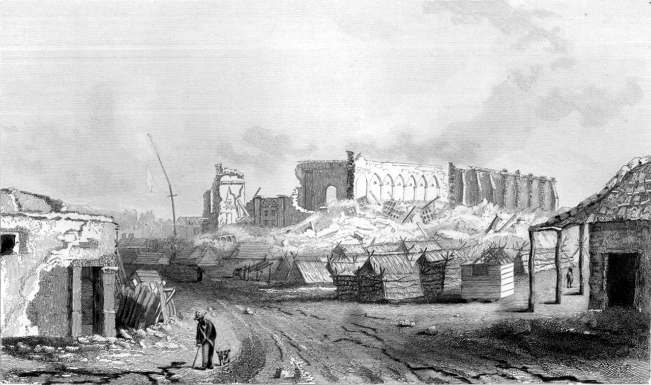 Ruinas de la catedral de Concepción tras el terremoto de 1835