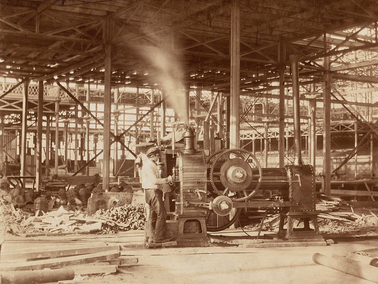 Steam engine near the Grand Transept, Crystal Palace