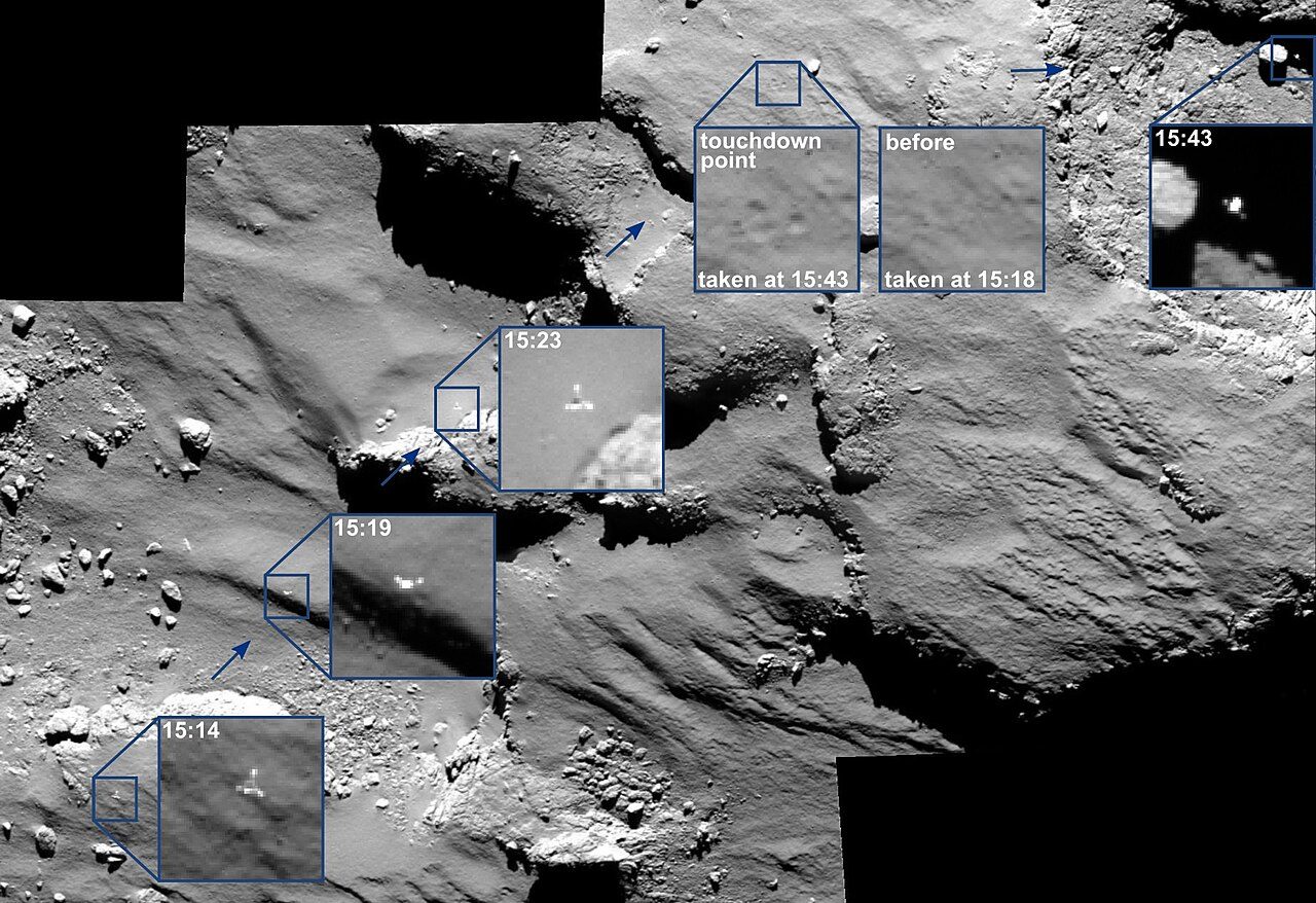 Philae derivando sobre el cometa 67P