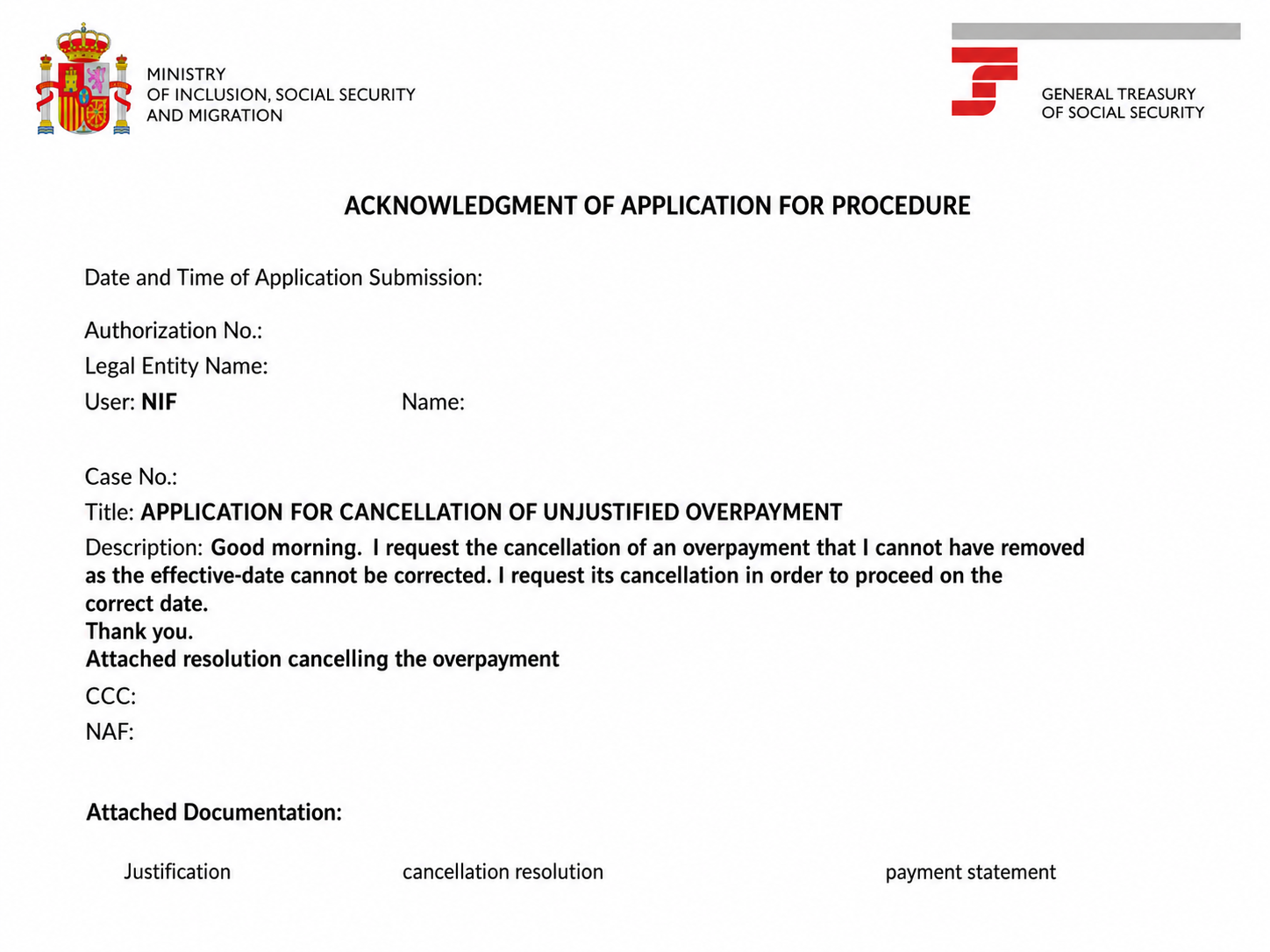 Administrative receipt
