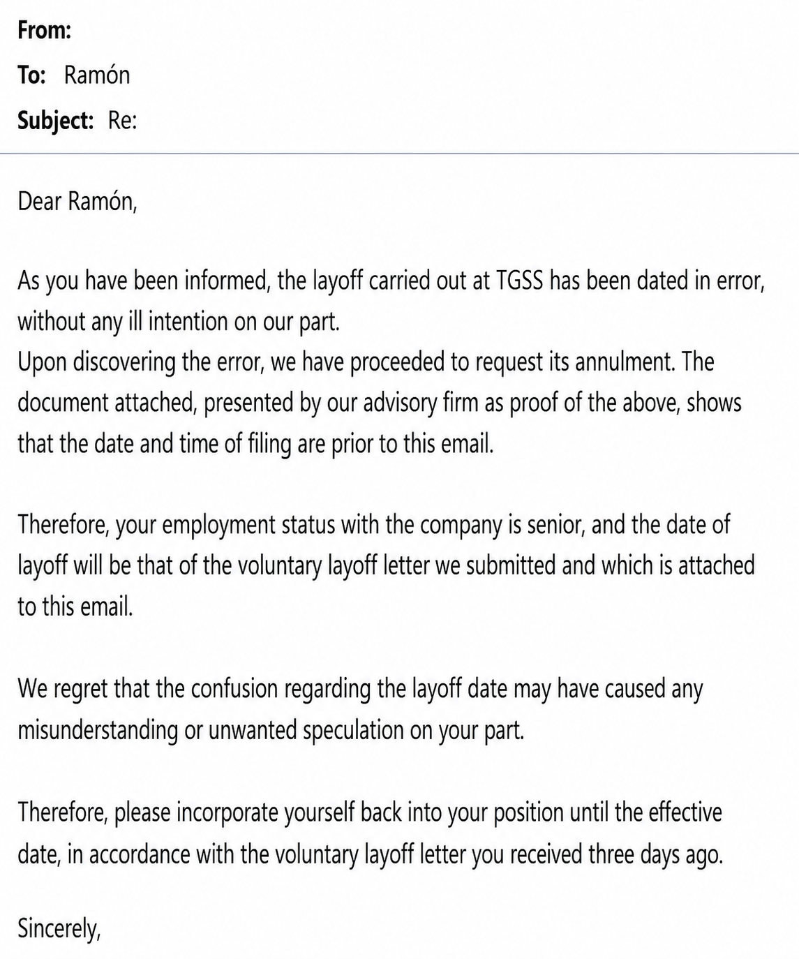 Email with attached supporting document