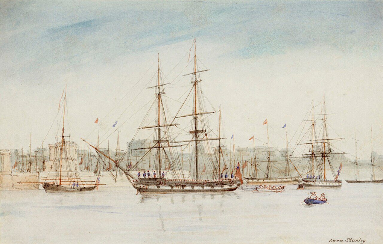 HMS Beagle, acuarela de Owen Stanley