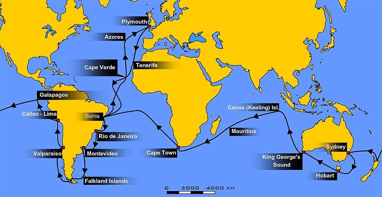 Ruta del viaje del Beagle